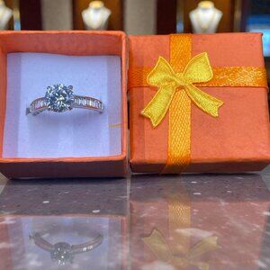 YGI 925 Sterling Silver Engagement Ring Size 8 Elegant Coquette Baguette NWOT‎